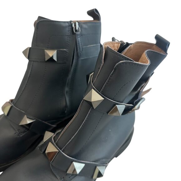 All Black Pyramid Stud Booties Boots Dark Blue Leather Luxury Size 41 10.5 Women - Picture 3 of 12